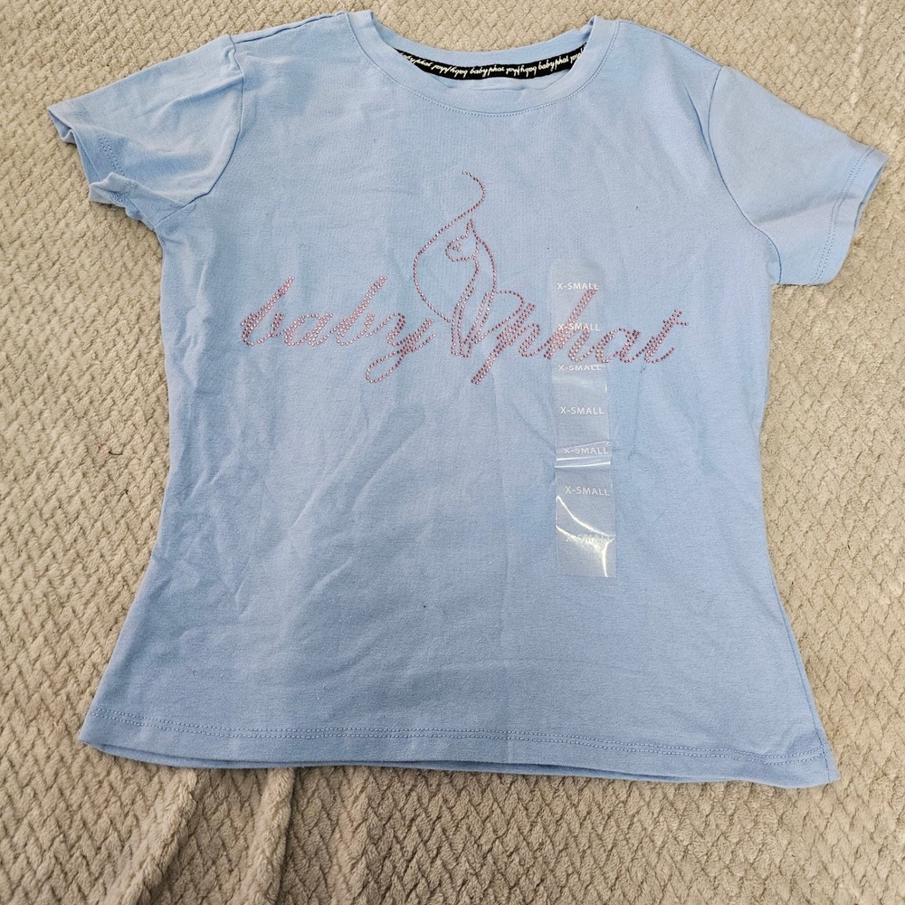 Baby‎ Phat Blue Tee Women's XS Rhinestone Logo Y2K Fitted T Shirt NWOT